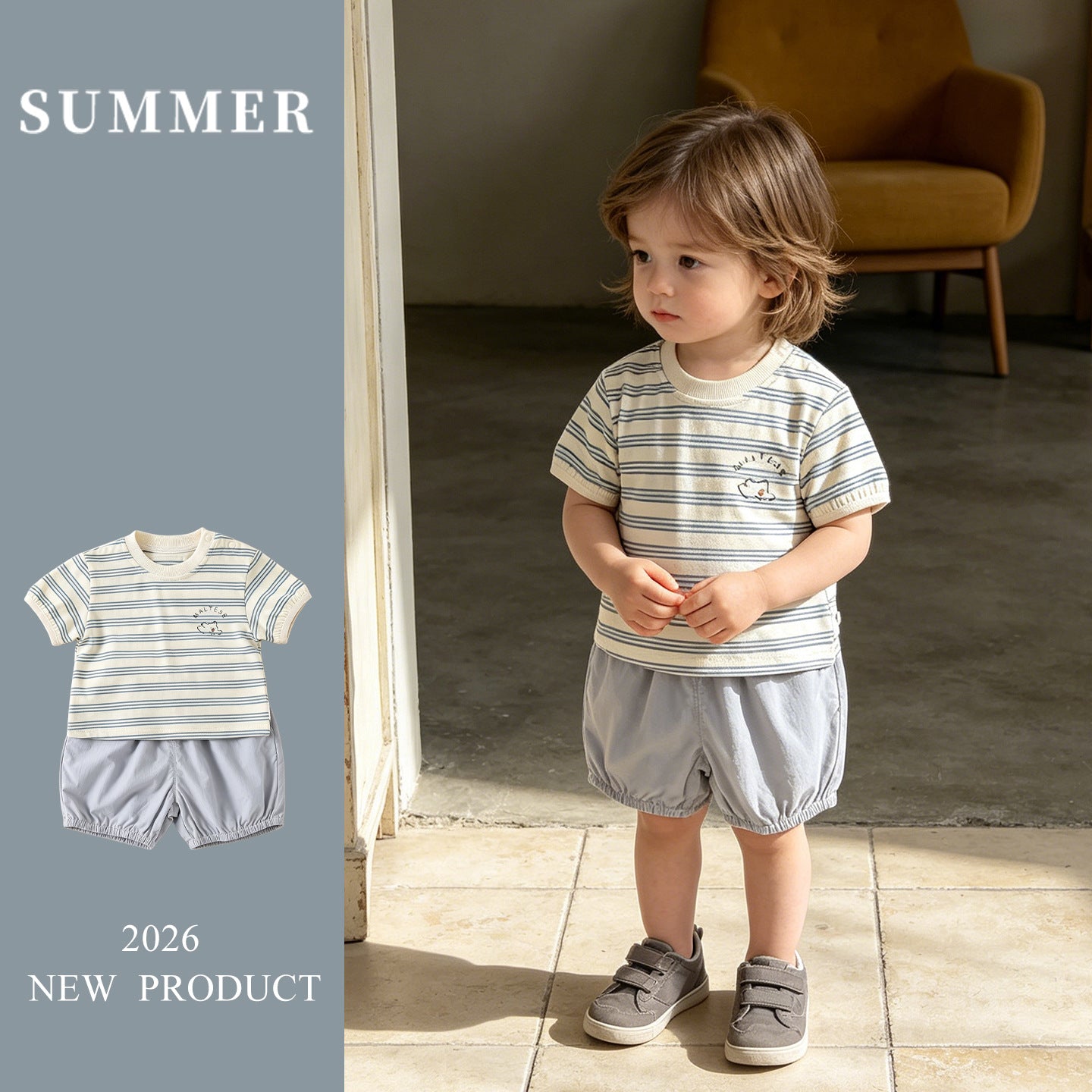 Cute Stripe Two-Piece Set for Boys, Short Sleeve Outfit