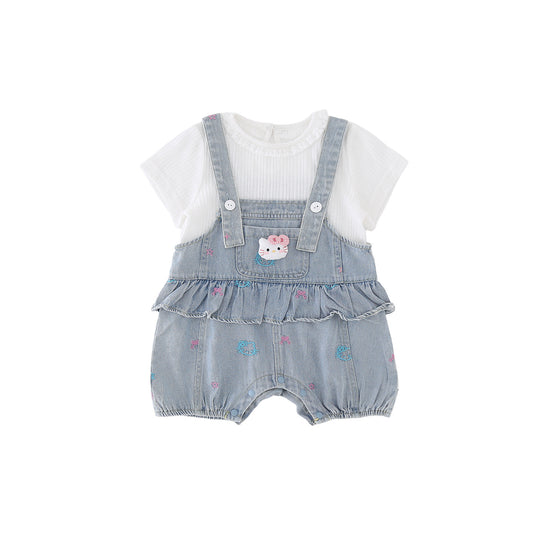 Denim Overalls Set for Baby Girls 0-2 Years, Two-Piece
