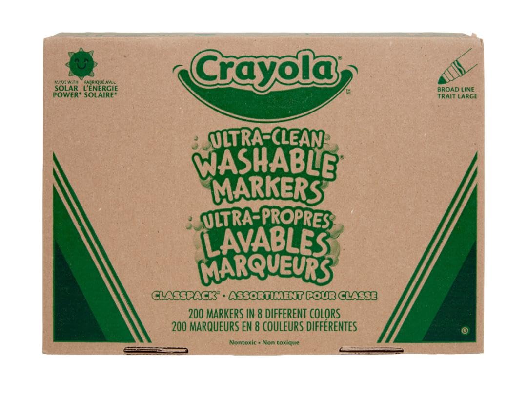 Crayola Broad Line Washable Markers - 200ct (8 Colors) Kids Bulk Classroom Markers Back to School Teacher Classroom Must Have