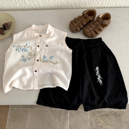 Embroidered vest two-piece set for children