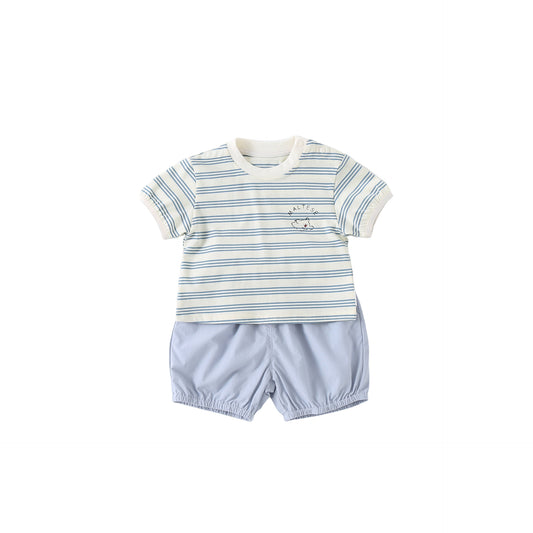 Cute Stripe Two-Piece Set for Boys, Short Sleeve Outfit