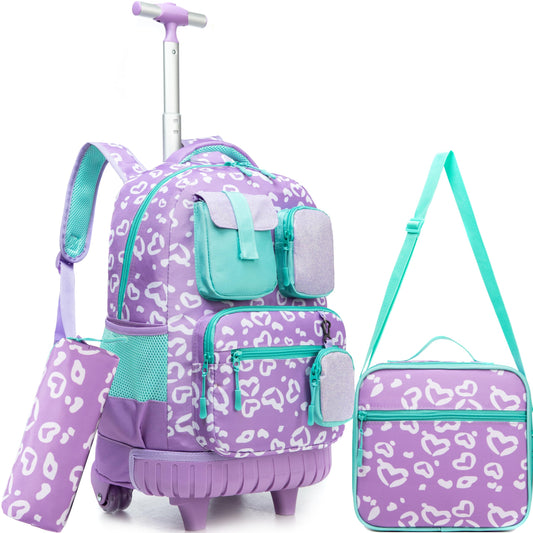 Rolling Backpack for Girls with Lunch Box