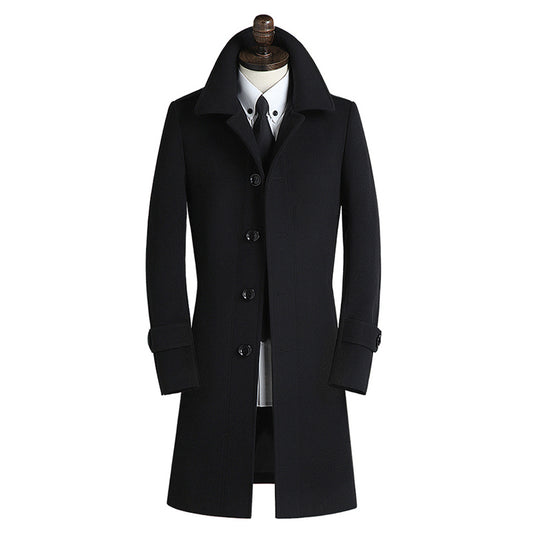 Slim-fit Wool Mid-length Men's Windbreaker Coat