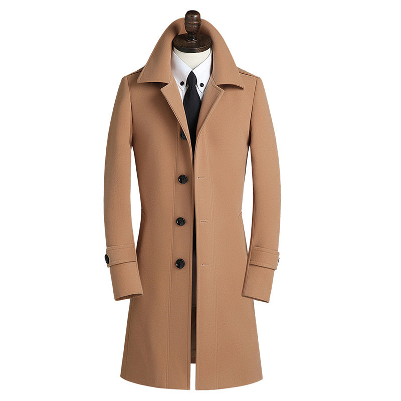 Slim-fit Wool Mid-length Men's Windbreaker Coat